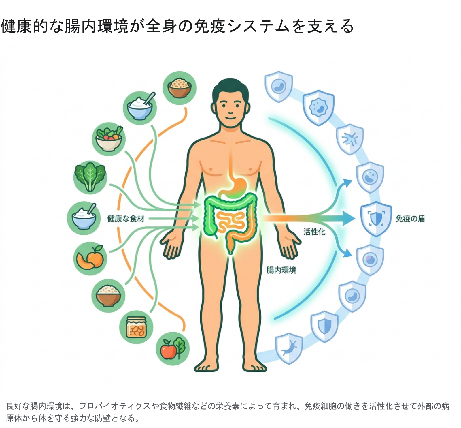 図1：健康的な腸内環境が全身の免疫システムを支える