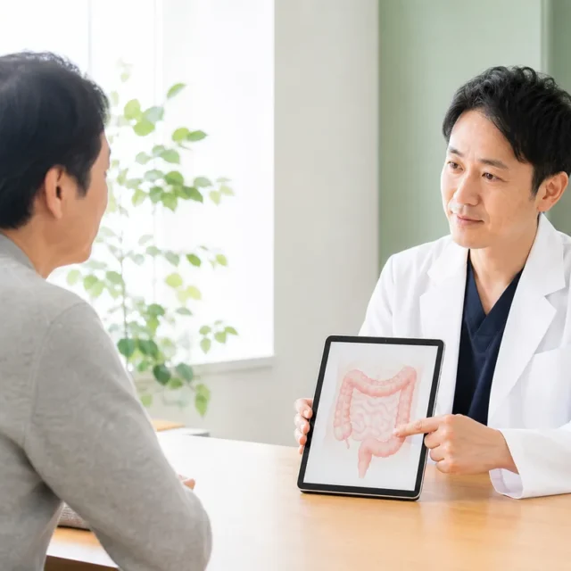 便通やお腹の症状について消化器内科医へ相談する様子