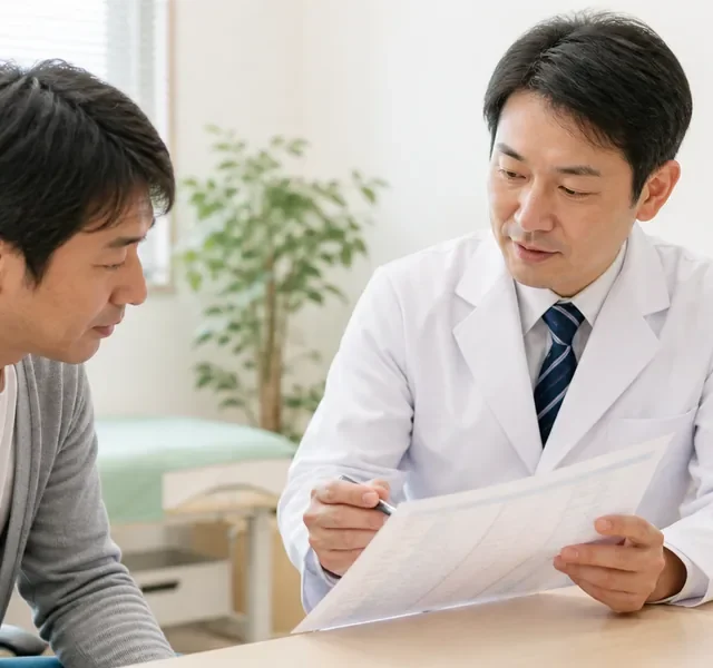 健康診断のγ-GTP高値について医師へ相談する患者