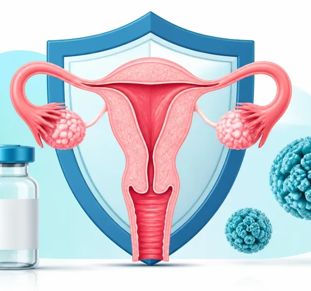 子宮頸部・HPV・ワクチンによる予防を表す医療イメージ