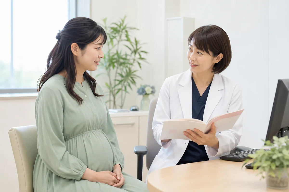 妊婦のRSウイルスワクチンについて医師へ相談する様子