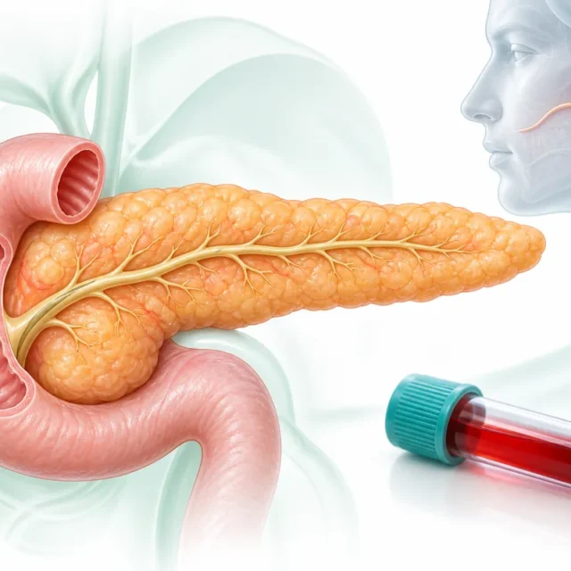 膵臓と唾液腺の由来を分けて考えるアミラーゼ血液検査の医療イラスト